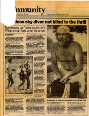 Old newspaper clipping of article: Sightless Sky Diver Not Blind to the Thrill